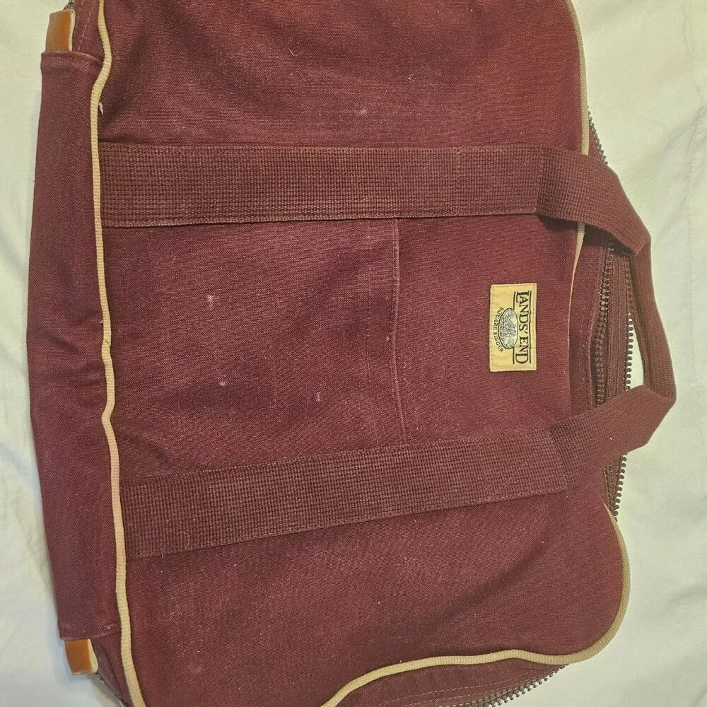 lands end gently used travel bag canvas burgundy